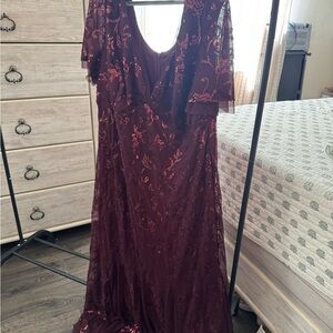 R&M Richards Red Maxi Gown with Flutter Sleeves